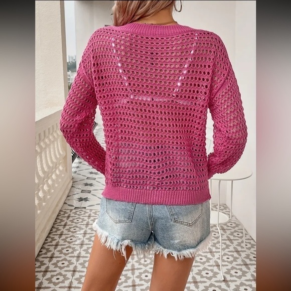 Womens Chic V Neck Knit Sweater - Soft & Cozy Long Sleeve with Trendy Cut Out - Picture 5 of 6